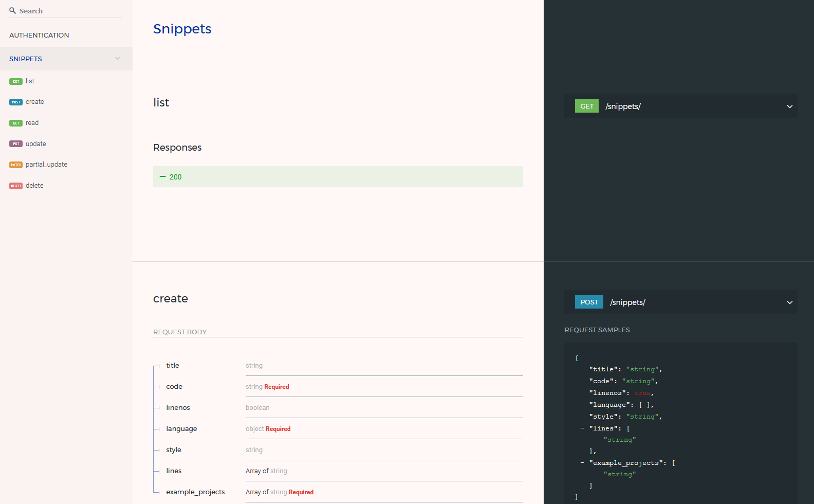 Snippets API in ReDoc ReDoc
